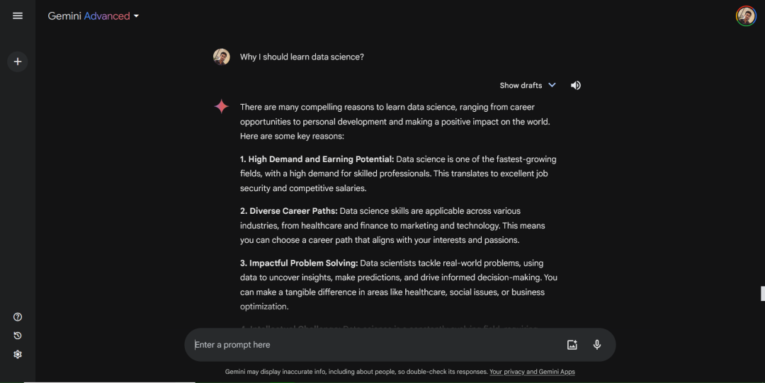 This image shows how the GenAI tool, Gemini, provides relevant and helpful responses to questions.